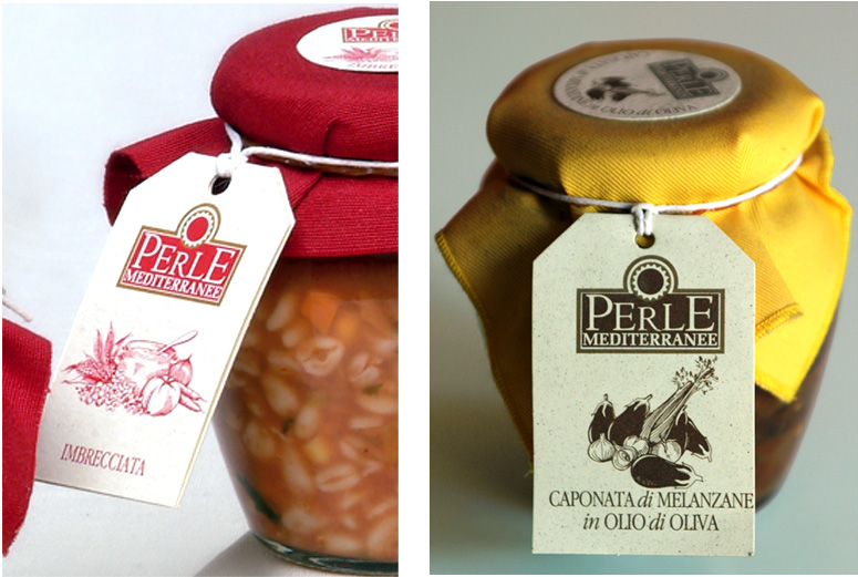 etichette imbrecciata e caponata di melanzane